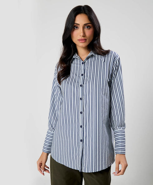 Oversized Blue Cotton Printed Shirt